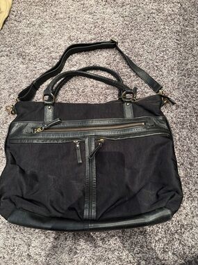 Banana Republic Black Canvas Tote with Leather Trim